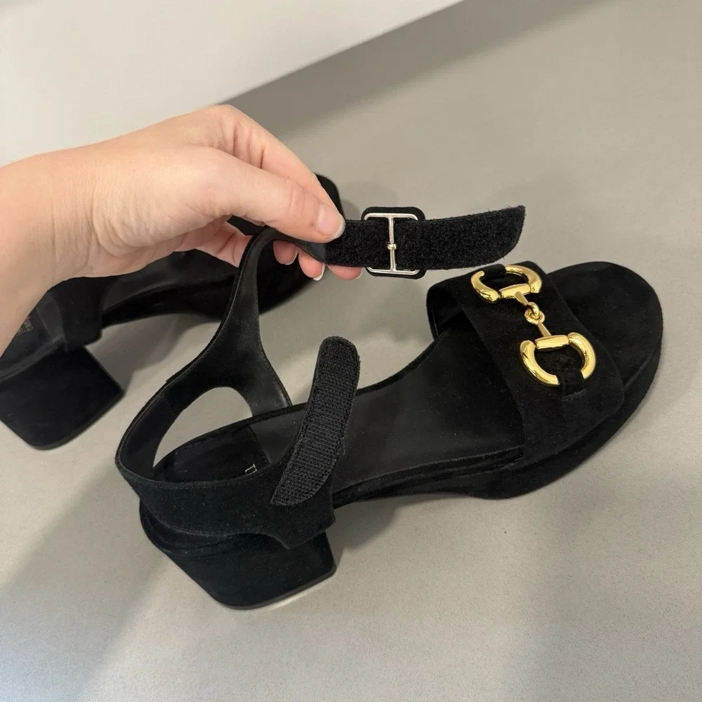 Jeffrey Campbell Timeless 2 Platform Sandals 9.5 Black Suede Retro Chic Chunky